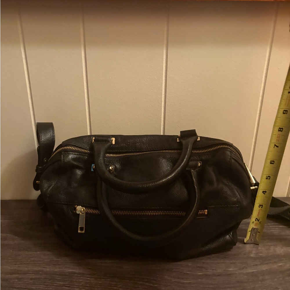 Black Shoulder Bag with Silver Hardware and Structured Design